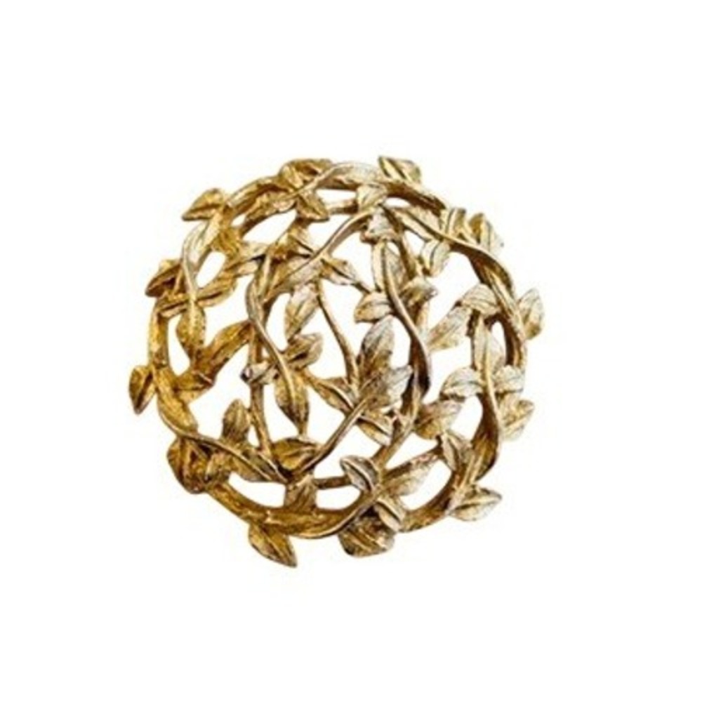 VTG Capri Signed Large brooch pin Satin Gold Tone Leaf‎ Retro Round 60s MCM
